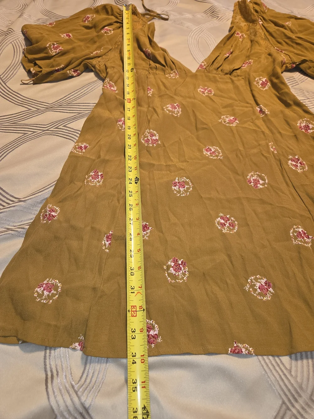 Free People Beautiful Mustard Floral V-Neck Women's Dress Sz 10